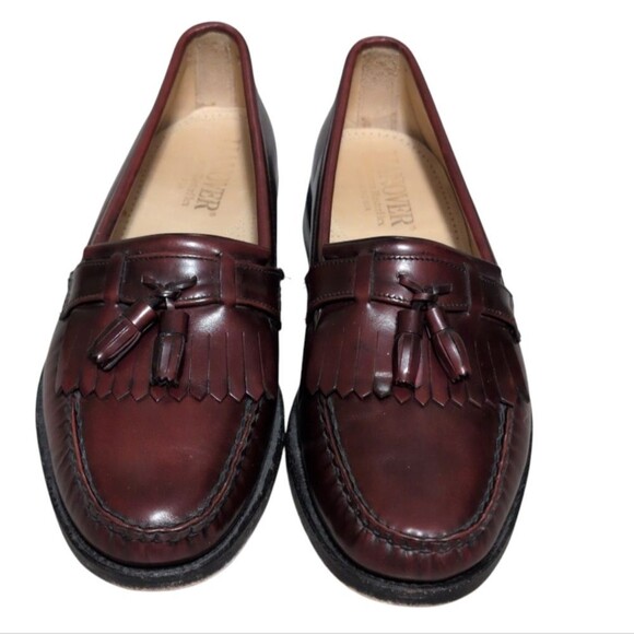 Vintage Hanover burgundy leather kiltie tassel Wing Tip loafers men\'s size 10